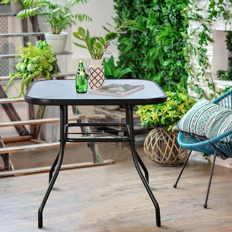Costway 32 1 2 Patio Square Bar Dining Table Glass Deck Outdoor