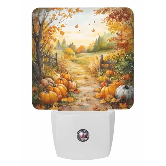 Fall Night Lights Auto Sensor Harvest Pumpkin Plug-in LED Nightlights Dusk to Dawn for Living Room, Bedroom, Hallway, Stairways Thanksgiving Wall Decor, Maple Leaves Manor Landscape Night Light