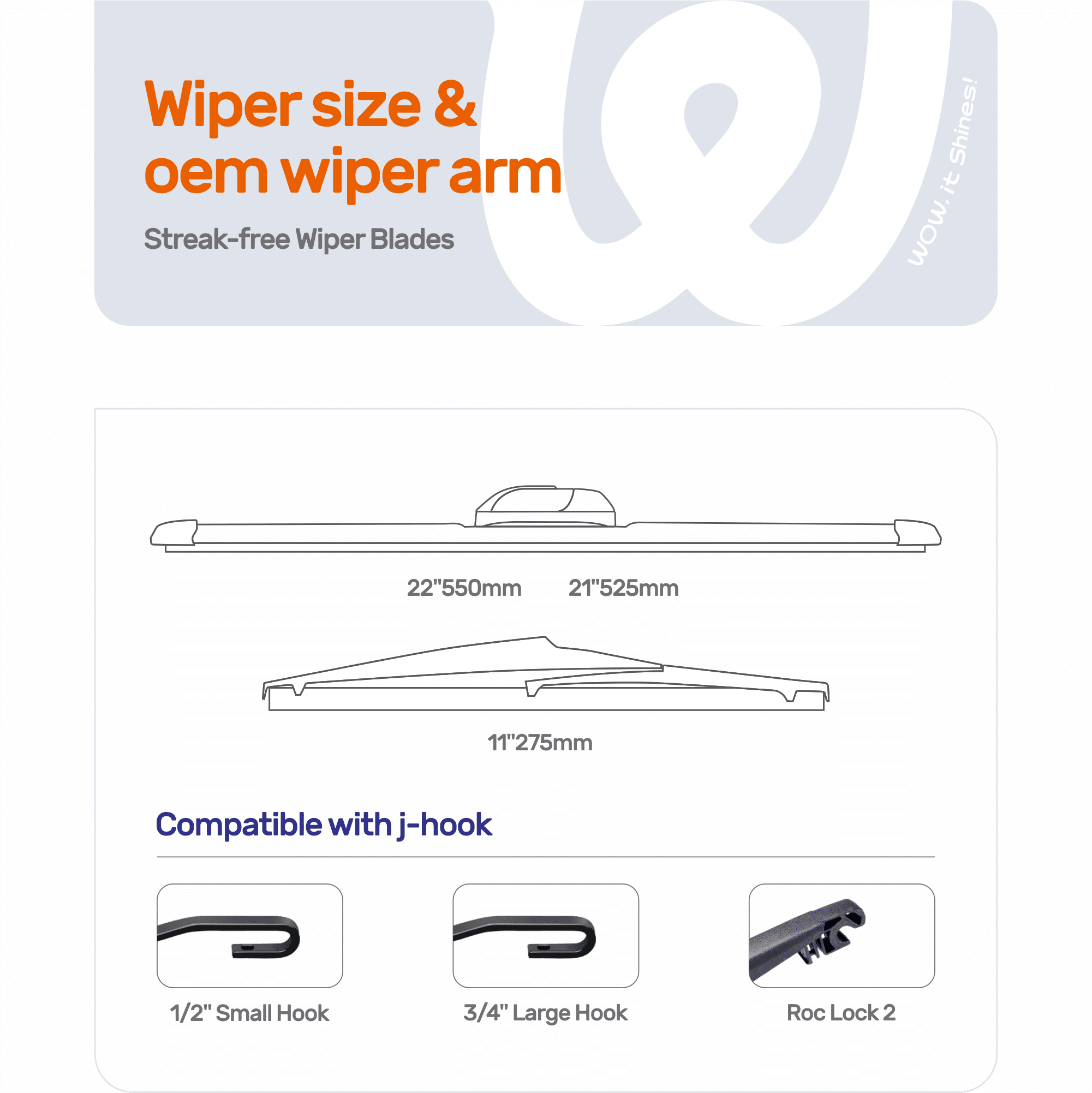 WOWIPER 22"+21"+11" Premium Silicone Wiper Blades 3-Pack – Water Repellent Beam Fit J-Hook – OEM All-Season with Rear Wiper for Jeep Grand Cherokee 2014-2021