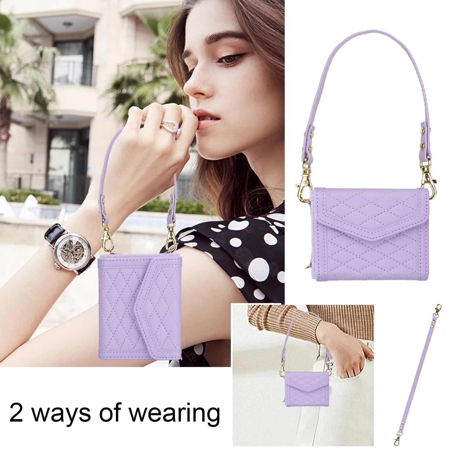 Crossbody Strap + Wristband Phone Case for Motorola Razr 60 Ultra / Motorola Razr Ultra 2025 Wallet Cover, PU Leather Flip Card Holder Cell Accessories for Women Girls RFID Blocking - Lightpurple