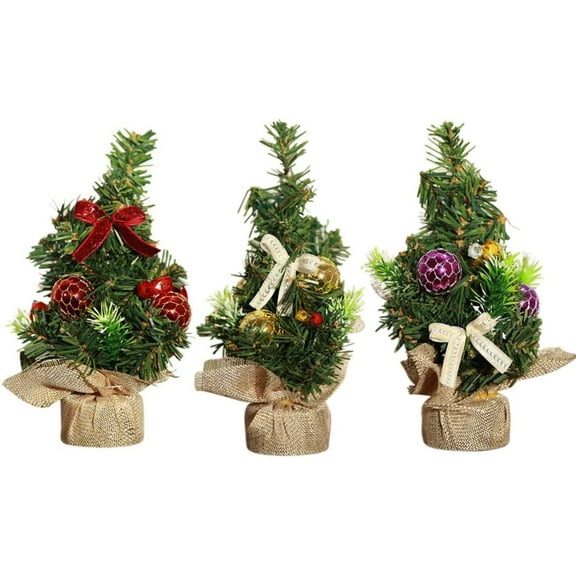 3 Pieces Mini Artificial Christmas Tree with Ornaments,Perfect Christmas Decoration for Table and Desk Tops, Small 8inch Tall Christmas Pine Tree for Your Home or Office