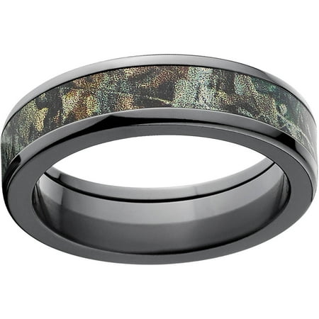 Timber Men's Camo 6mm Black Zirconium Wedding Band with Polished Edges and Deluxe Comfort Fit