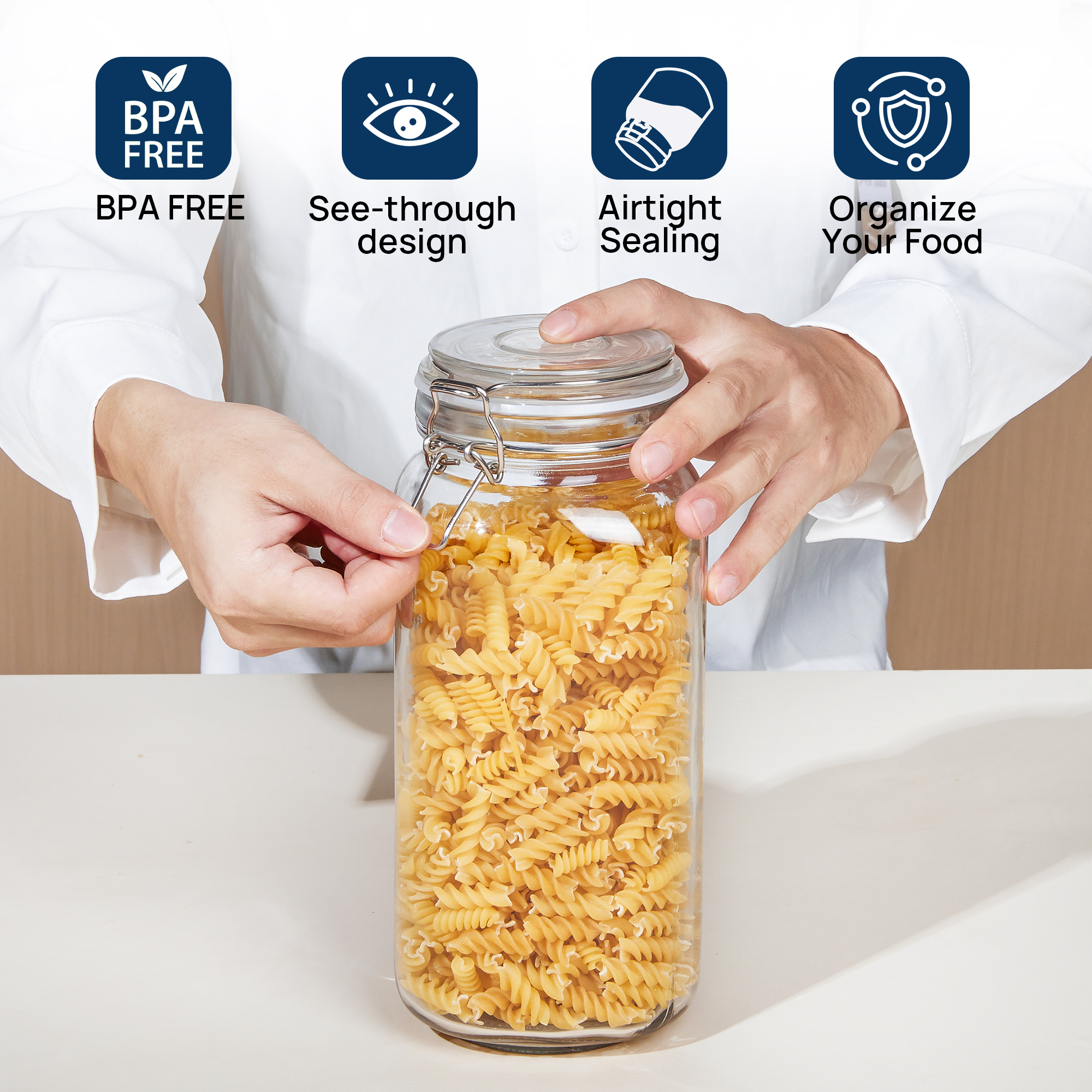 Sindcom Airtight Glass Storage Jars with Lids, 3-Piece Set photo 4