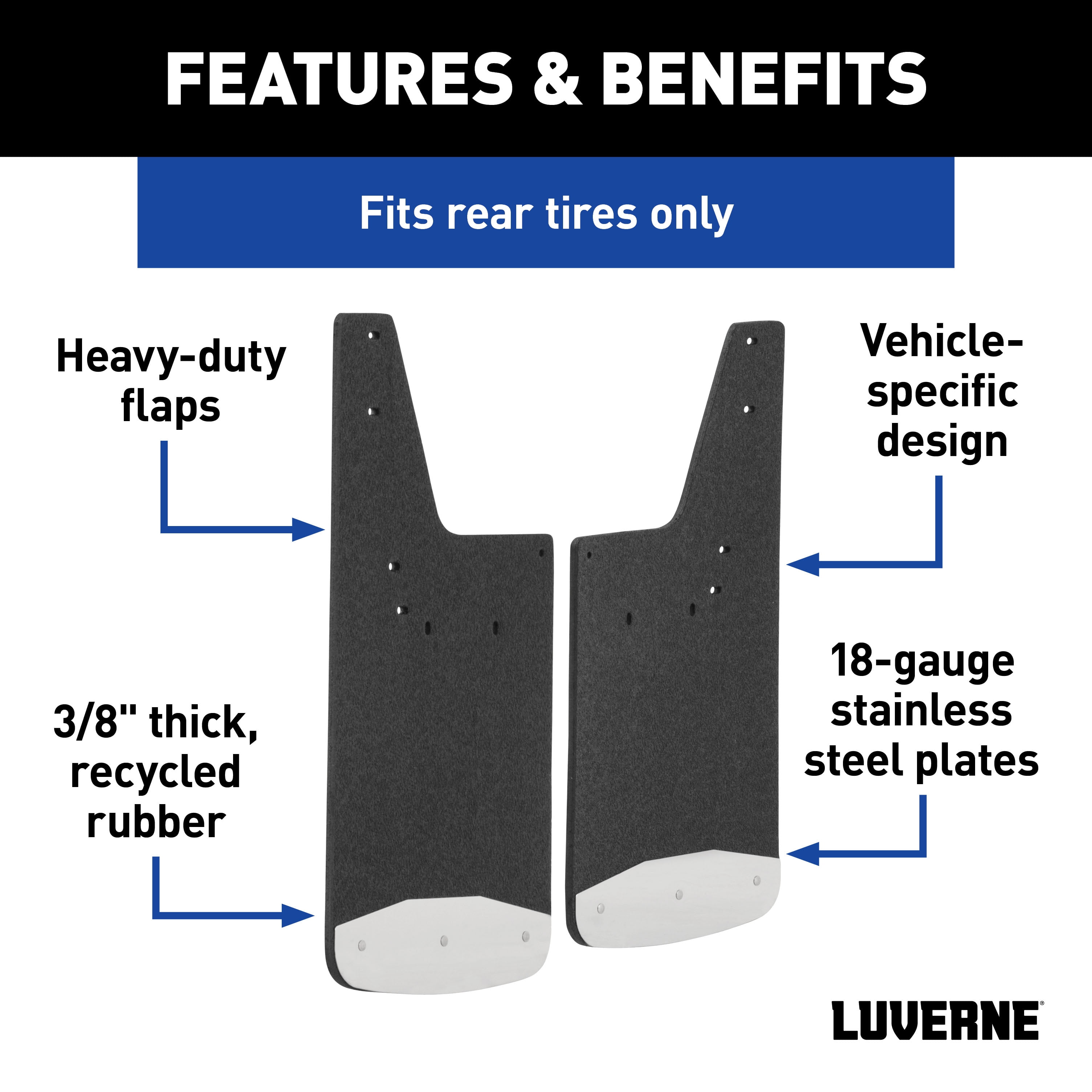 LUVERNE 251451 Rear 12-Inch x 23-Inch Textured Rubber Mud Guards, Select Chevrolet Silverado, GMC Sierra 2500, 3500 HD, 2 Flaps