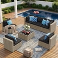 thumbnail image 3 of POTEBAN 7 Piece Outdoor Patio Furniture Set, Grey Rattan Wicker Outdoor Conversation Sectional Sofa Set with Cushions for Backyard, Black, 3 of 9