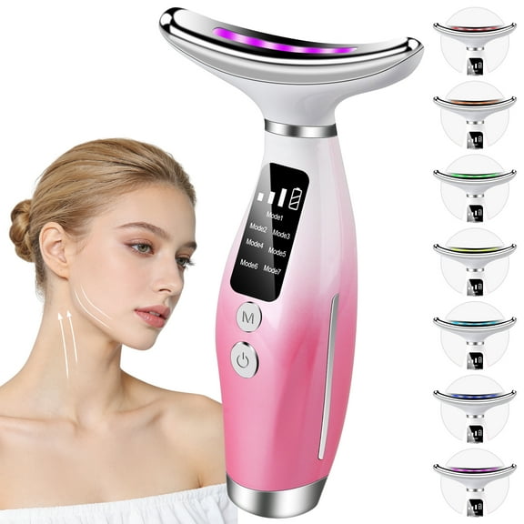 Zacenei Facial Massager,7 in 1 Light Therapy Galvanic Machines for Neck Face Beauty Device,3-Speed Microcurrent Vibrating&Thermals Face Massager Tool for Wrinkles,Double Chin,Skin Care,Gradient Pink