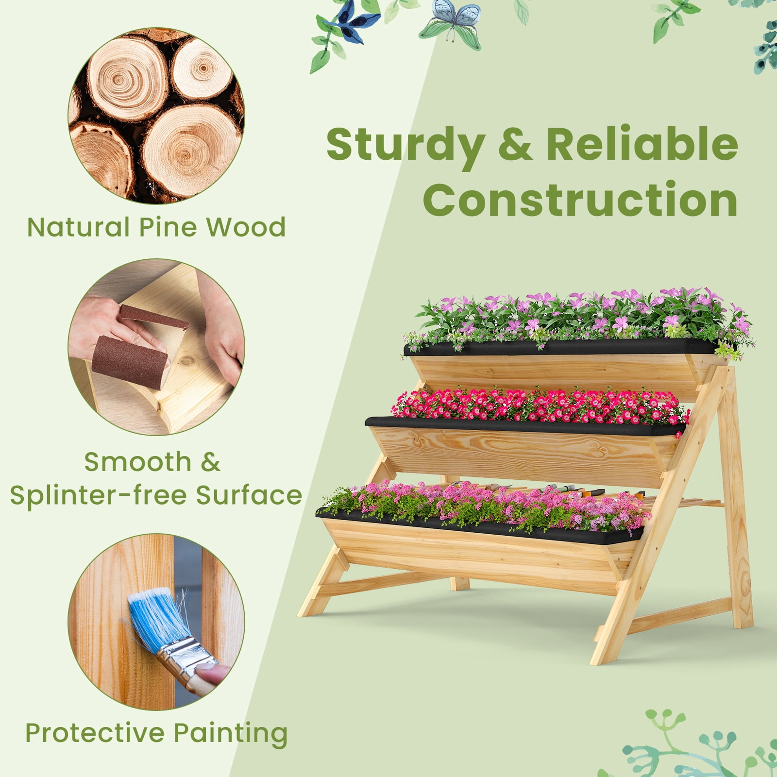 Costway 3-Tier Raised Garden Bed Storage Shelf Garden Planter for Flowers