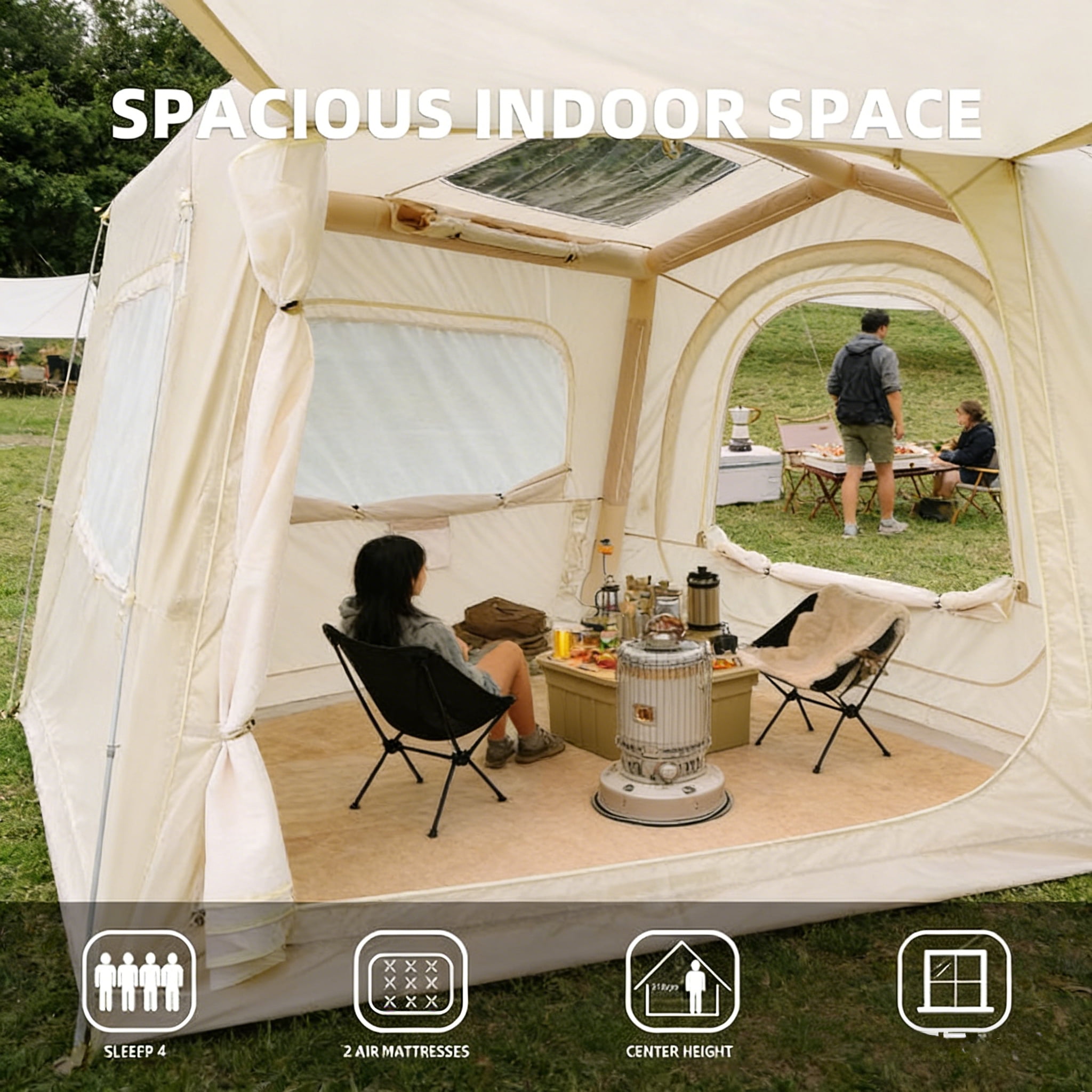 Esheno SUV Inflatable Camping Tent 4-Season Waterproof Oxford Easy Setup 4-8 Person 118.11x98.43x82.68"