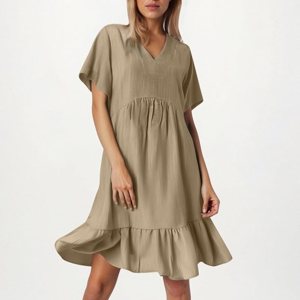 WILLBEST Vestidos Casuales Vestido De Verano Holgado Para Mujer Con Mangas Cortas, Cintura Ceñida Y Diseño Fluido