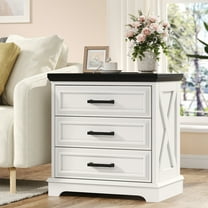24 Inch Wide Farmhouse Nightstands with Charging Station, White Nightstand with 3 Large Drawers, Rustic Wood End Table for Bedroom