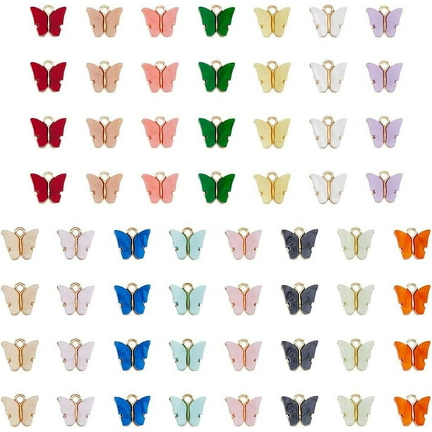 60 piezas de dijes acrílicos de mariposa en 15 colores, dijes de aleación de mariposa para collares, pulseras, aretes y joyería. Orificio: 0.08
