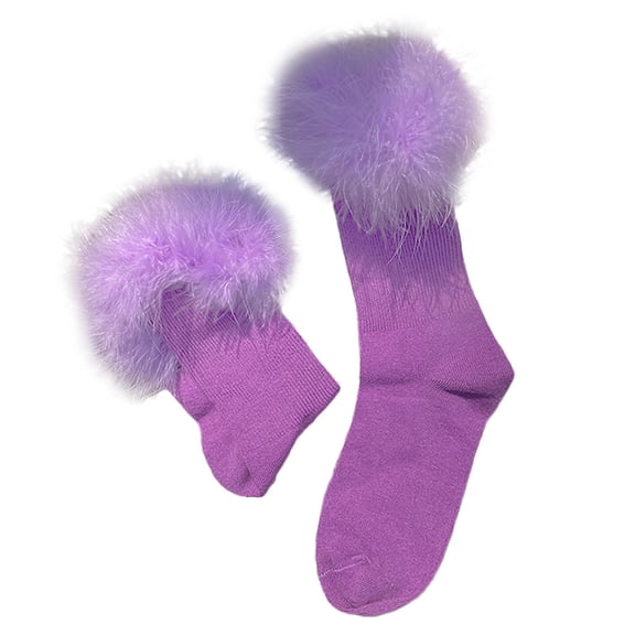HJYCHN Crew Socks for Women Fashion Warm Soft Solid Sport Socks Medium Length with Lace Trim for Home Womens Socks Purple One Size
