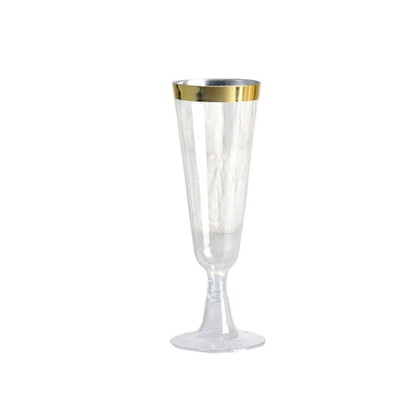 Efavormart 60 Pack 5oz Gold Rimmed Clear Champagne Flutes Cocktail Disposable Plastic Glasses For Wedding Banquet Party Events