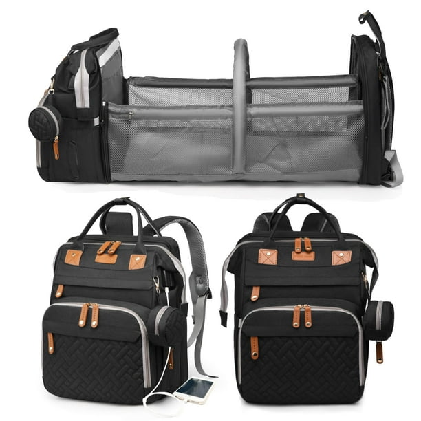 Jeryswet Bolsas de pañales para bebés con cambiador, mochila impermeable de gran capacidad para pañales para mamás y papás con puerto de carga USB y correas para cochecito, regalos para baby shower, n