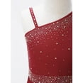 thumbnail image 5 of YiZYiF Kids Girls Modern Lyrical Dance Dress Oblique Shoulder Sleeveless Rhinestones Mesh Skirt Ballet Leotard Burgundy 8, 5 of 7
