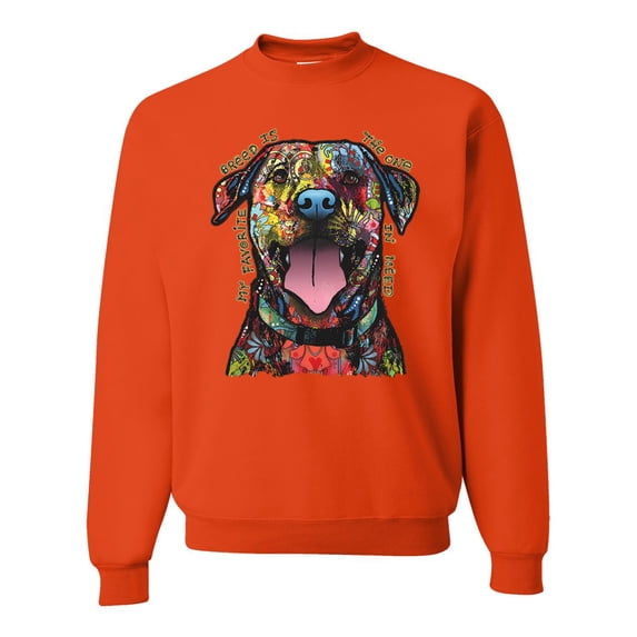 My Favorite Breed is The One In Need | Colorful Labrador Dog | Dean Russo Art Animal Lover Unisex Crewneck Sweatshirt, Orange, XL