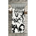 thumbnail image 3 of Ambesonne Dragon Quilted Bedspread Set 2 Pcs, Oriental Monochrome, Twin Size, Black White, 3 of 3