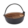 thumbnail image 4 of Olla para estofado de hierro fundido, olla caliente de hierro fundido con tapa de madera, cacerola para fuego, olla Shabu Shabu, olla colgante de, 4 of 9