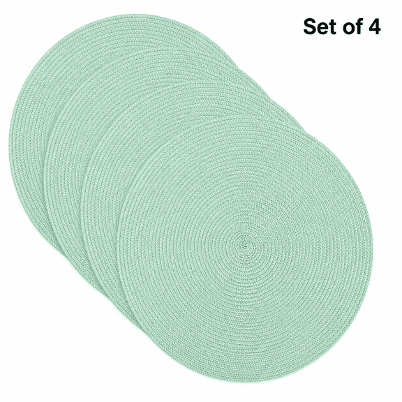 Shyamali Woven Placemats Set of 4, 16 " Round Braided Placemats for Dining Table, Heat-Resistant & Washable, Light Green
