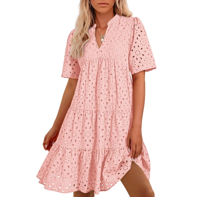 Vestido casual BTFBM para mujer, bohemio, verano, cuello en V, manga corta