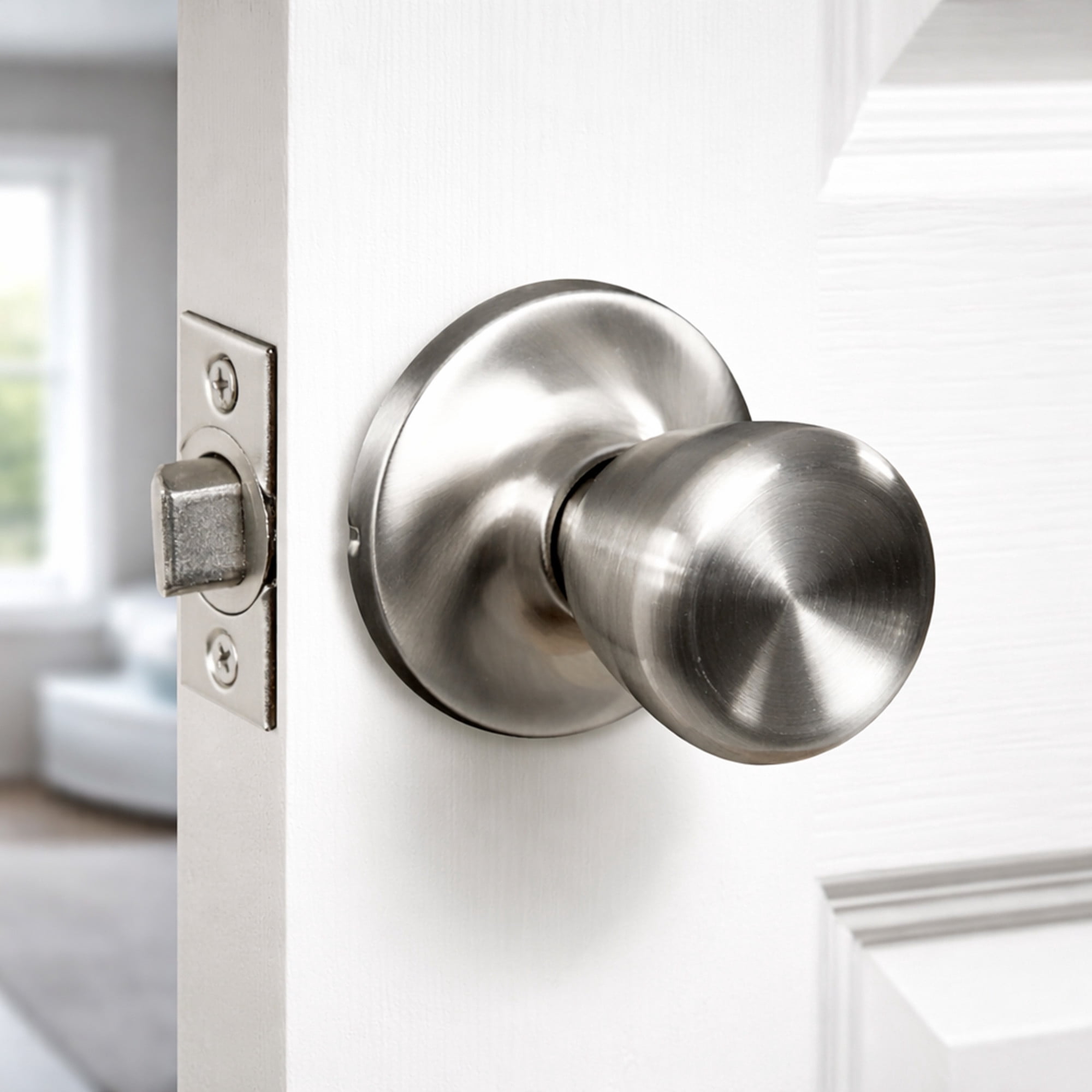 Satin Nickel Passage Door Knob, Hall and Closet, 6-Way Universal Fit