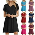 thumbnail image 6 of Lovskoo 2024 Womens Summer Short Sleeve Dresses Casual Loose Crewneck Dress Swing Comfy Beach Sundress with Pockets Burgundy M, 6 of 6