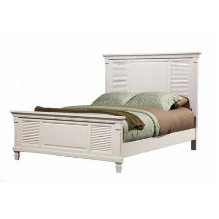 White Wood Queen Bed - Pine Wood Queen Size Shutter Panel Bed in White