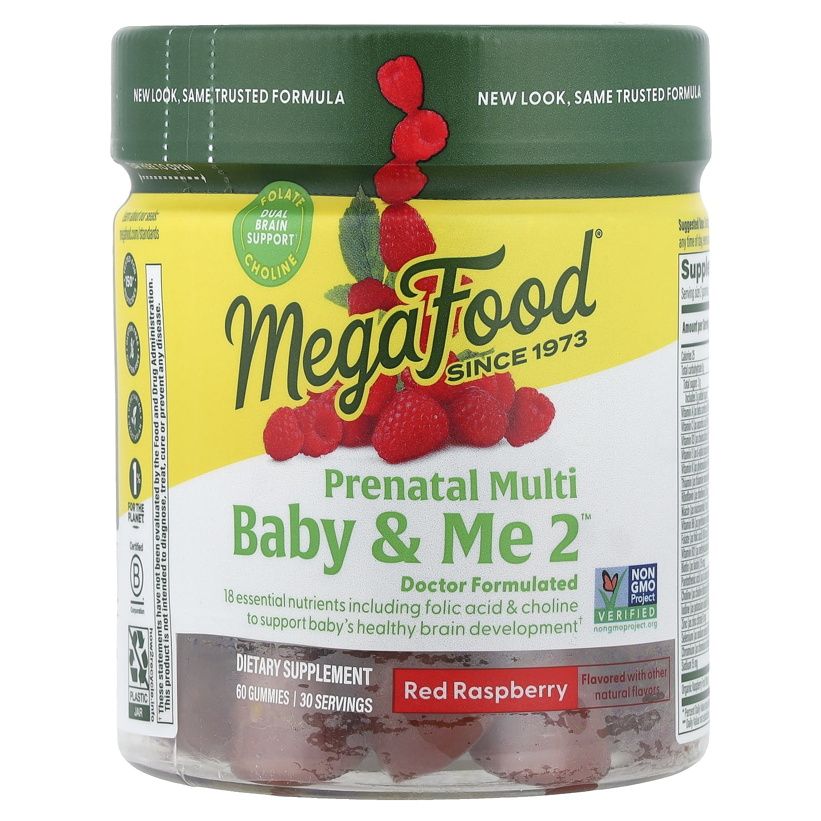 MegaFood Baby & Me 2 Prenatal Gummies - Folic Acid & Choline - Raspberry - 30 Servings