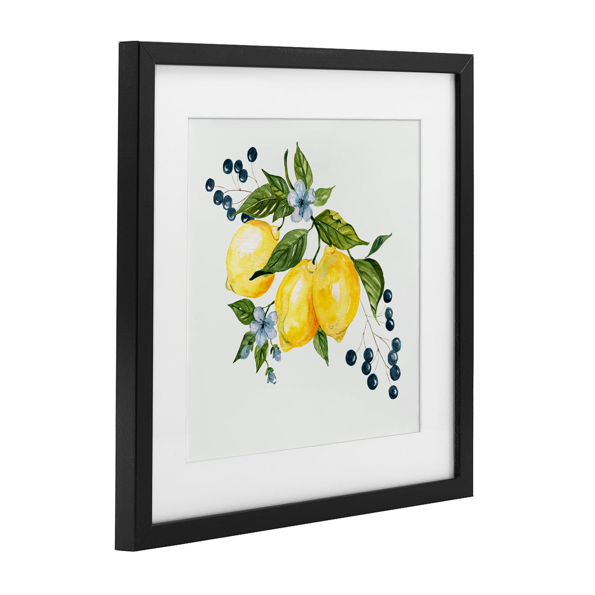 Stupell Industries Lemons with Blossoms & Berries Black Framed Print Under Glass, design by Livi Finn