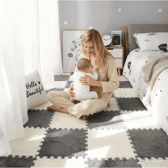 20Piece Carpet Squares Puzzle Mat 11.8" x 11.8" Plush Interlocking Carpet Tiles, Foam Floor Tiles for Baby Play Mat - Kids Soft Play Mats Anti Slip Jigsaw Flooring Playmat Playroom Rug
