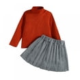 thumbnail image 1 of Autumn Girls High Neck Solid Color Pit Strip Long Sleeve Top + Plaid Pleated Skirt-Orange,12M-5Y, 1 of 6
