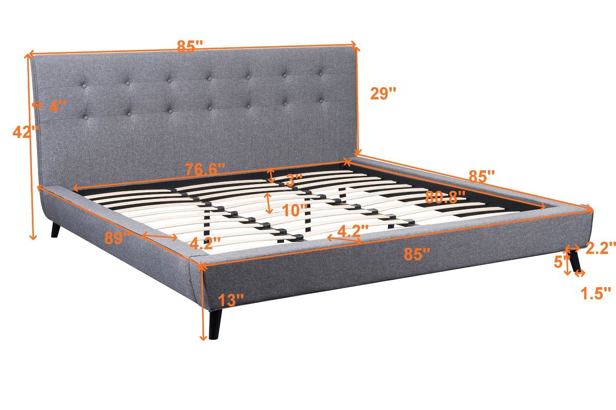 US Pride Furniture™ Norwalk Polyester Upholstered Platform Bed, Gray, Eastern King