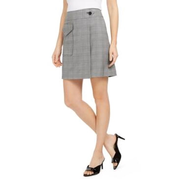 Calvin Klein Women's X-Fit Slim Fit Plaid Faux Wrap Skirt Charcoal Size 0