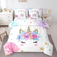 thumbnail image 1 of 7 Piece Bed in a Bag Queen Size Comforter Set for Kids Flower Girls Unicorn Bedding Set,Cartoon Unicorn Reversible Bed Set,Rainbow Unicorn Comforter with Sheet Set,All Season, 1 of 5