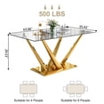 thumbnail image 4 of 63" Rectangular Glass Dining Table for 4-6 People, Modern Clear Tempered Glass Kitchen Table with Unique Stainless Steel Base, Dining Table for Dining Room or Living Room, 4 of 7