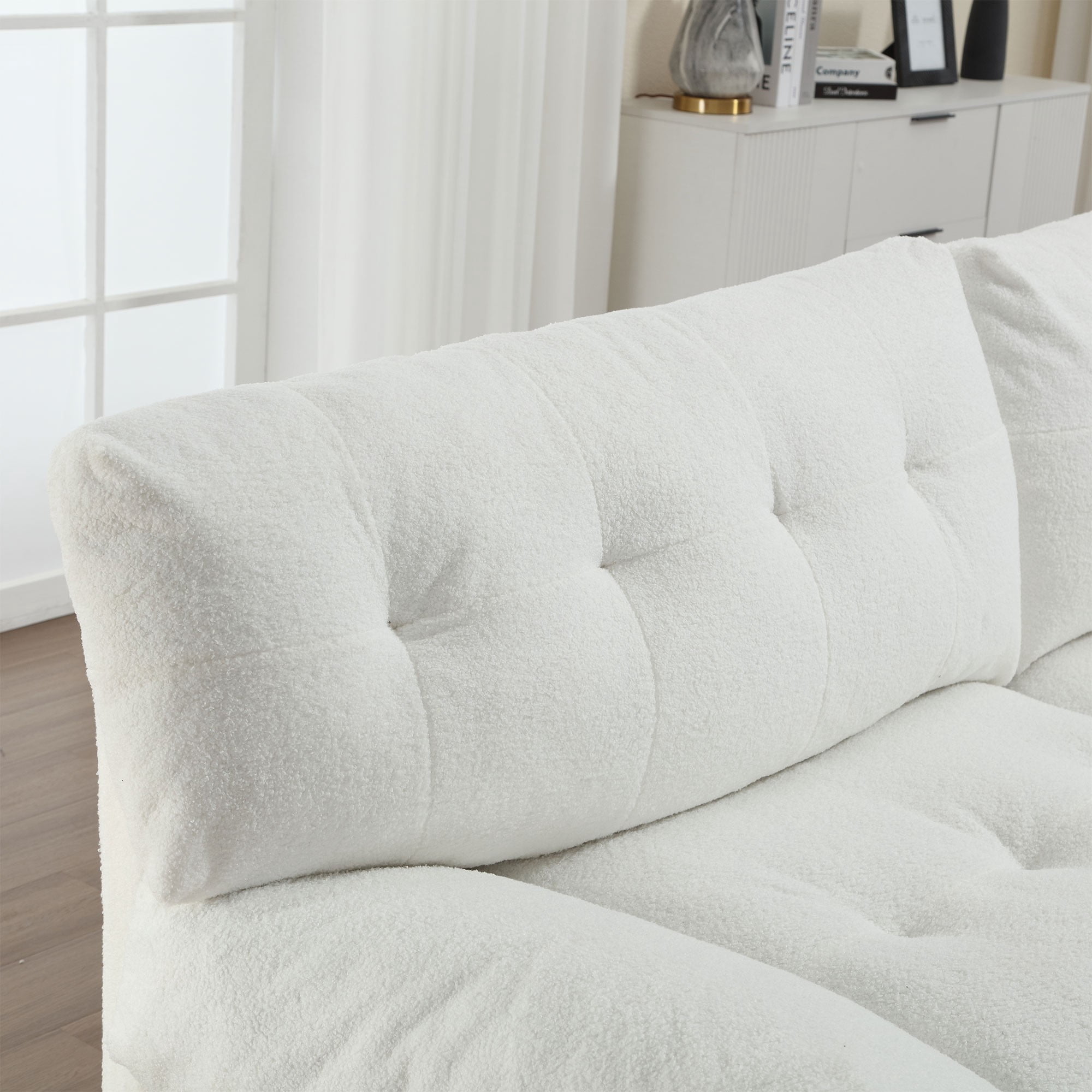 108" Oversized Comfy Sofa Couches,Teddy Velvet Fabric,Upholstered Sofas or Living Room,Apartment,White