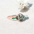 thumbnail image 3 of JEWELRYTREASURE 9x7 mm / 2 Ct Hexagon Shape Natural Moss Agate Ring Emerald Cluster Jewelry Rose Gold Plated Engagement Ring Art Deco Ring Wedding Gift for Women, 3 of 7