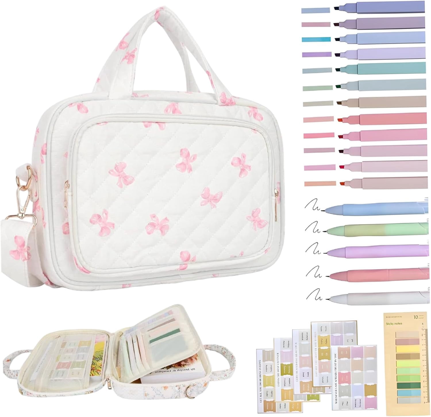 Quilted Floral Print Bible Bag - Bible Carrying Case with Highlighters & Tabs, Top Handle and Adjustable Strap for Women(1Pcs, B)