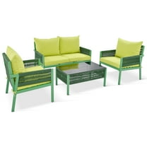 Aukfa 4-Piece Outdoor Patio Furniture Set with Tempered Glass Table & Thick Cushions, Green