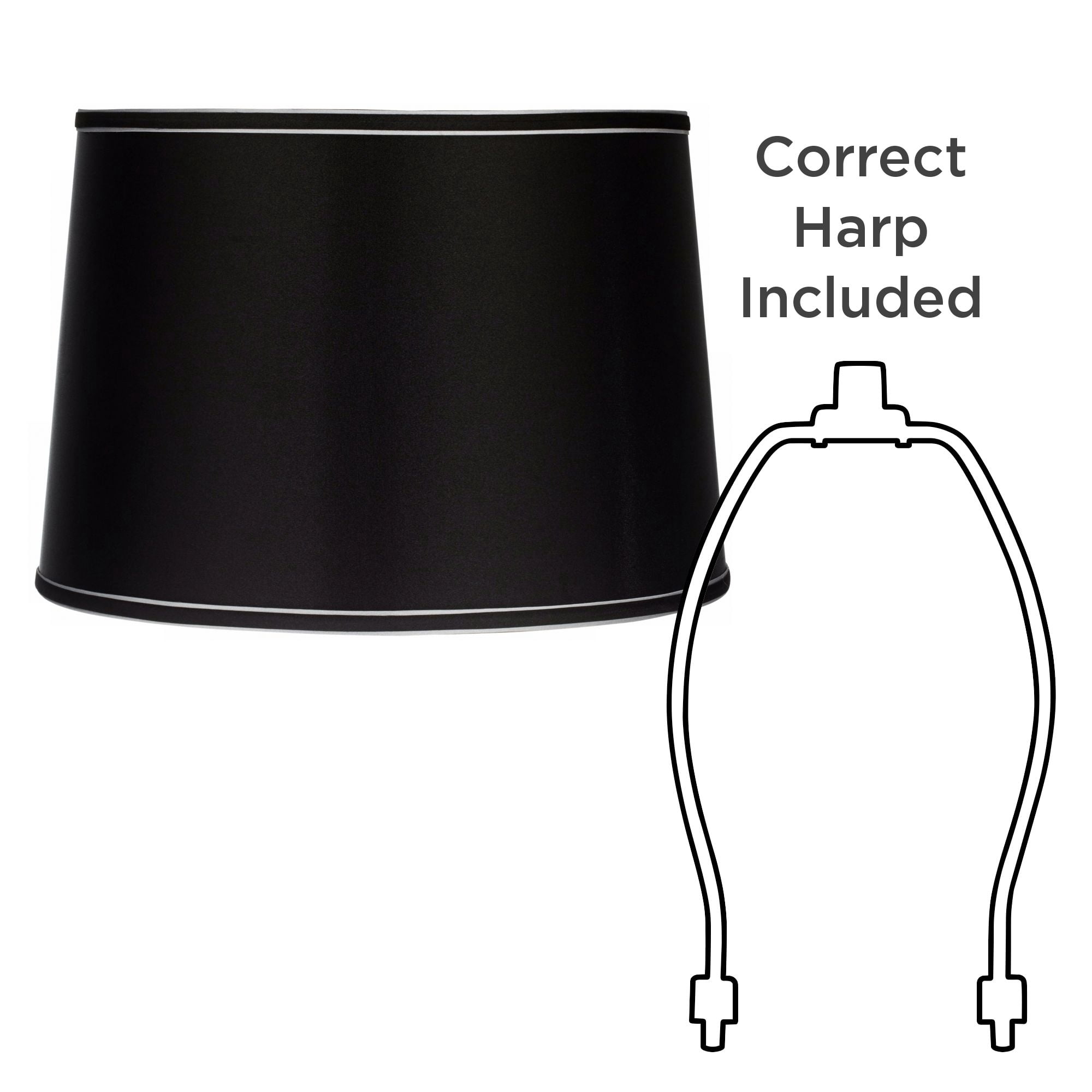 Springcrest Sydnee Collection Satin Black Medium Drum Lamp Shade 14" Top x 16" Bottom x 11" Slant x 11" High (Spider) Replacement with Harp and Finial