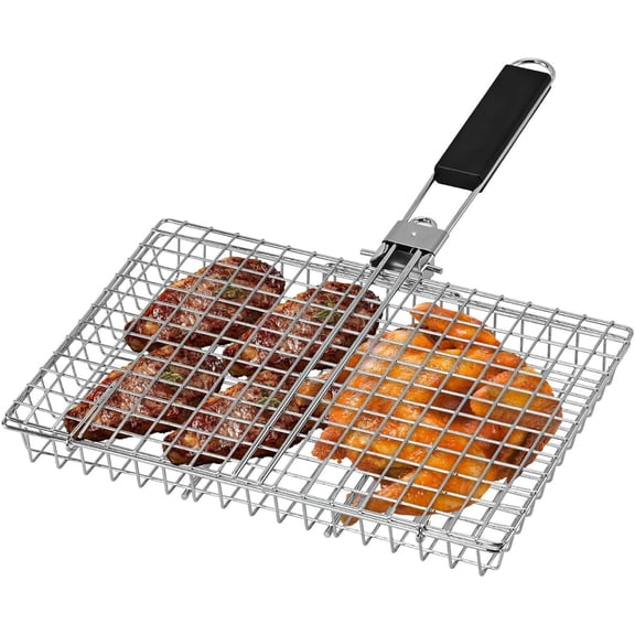 Grill Basket, OGEDNAC Fish Grilling Rack, Rustproof Stainless Steel BBQ Grilling Basket with Heat-Resistant Handle for Vegetable, Meat, Steak