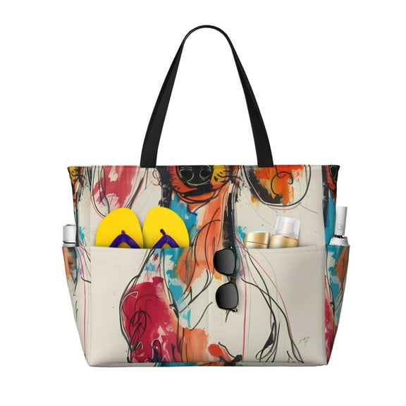 Naloa Colorful Dachshund Art Large Capacity Beach Bag, Waterproof Sandproof Beach Swim Pool Bag Tote Bag for Women