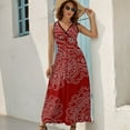 thumbnail image 5 of Red Paisley Pattern Womens Night Club Maxi Dress V Neck Sleeveless Bohemia Long Dresses, 5 of 9