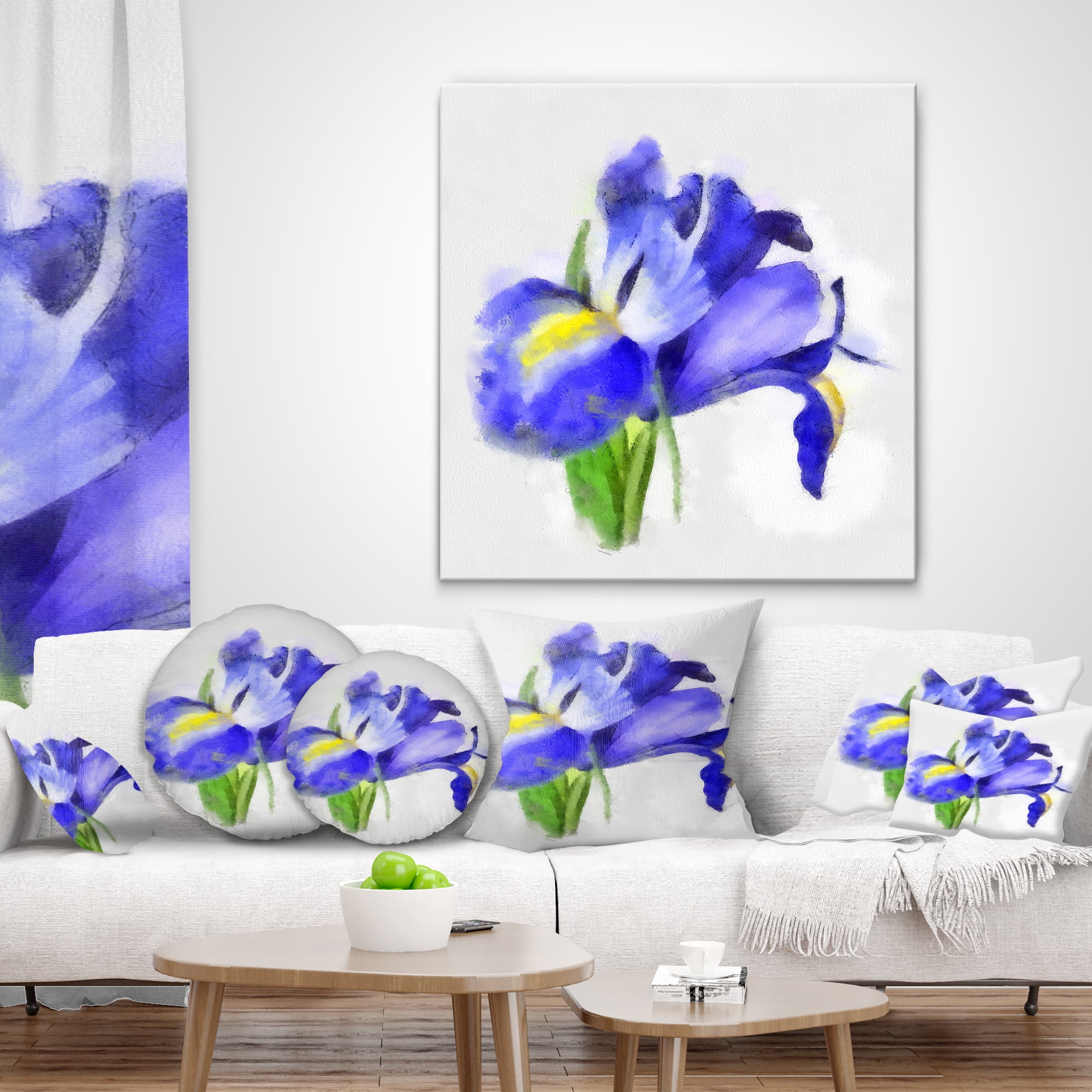 Designart Blue Iris Illustration Watercolor - Floral Throw Pillow - 18x18
