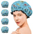 thumbnail image 7 of Shower Caps,LightBlue Cartoon Dinosaurs Skeletons Pattern Waterproof Shower Cap for Women 4 Pieces,Double Reusable Hair Cover for Shower PEVA Elastic Stretch Hem, 7 of 7