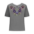 thumbnail image 4 of Fiudx Ofertas Del Día Camiseta Holgada Informal con Estampado para Mujer, Tops de Manga Corta con Cuello de Muñeca, Blusa Bonita y de Lino, 4 of 4