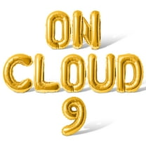 Letter Balloons - ON CLOUD 9 16" Inch Alphabet Letters Foil Mylar Balloon 9th Birthday Party Banner (Gold)