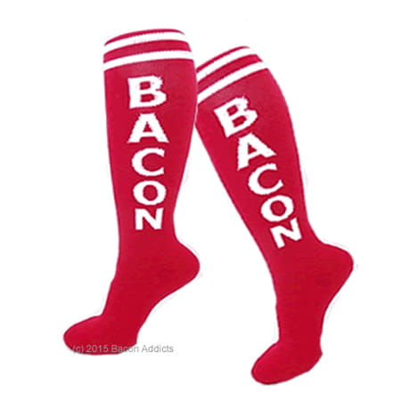 - Bacon Socks - Red & White Knee High Retro Athletic Tube Gym Socks (Adult Unisex)