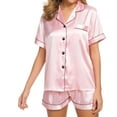 thumbnail image 4 of SOMER Silk Stain Pajamas for Women Set Short Sleeve Shirt with Shorts 2 Piece Pjs Sets Soft Silk Sleepwear Nightwear Button-Down Loungewear, 4 of 7