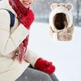 thumbnail image 6 of Women'S Hooded Scarf with Glove Pockets Hoodie Hat Cute Animal Soft Warm Winter Plush Hat Khaki, 6 of 7